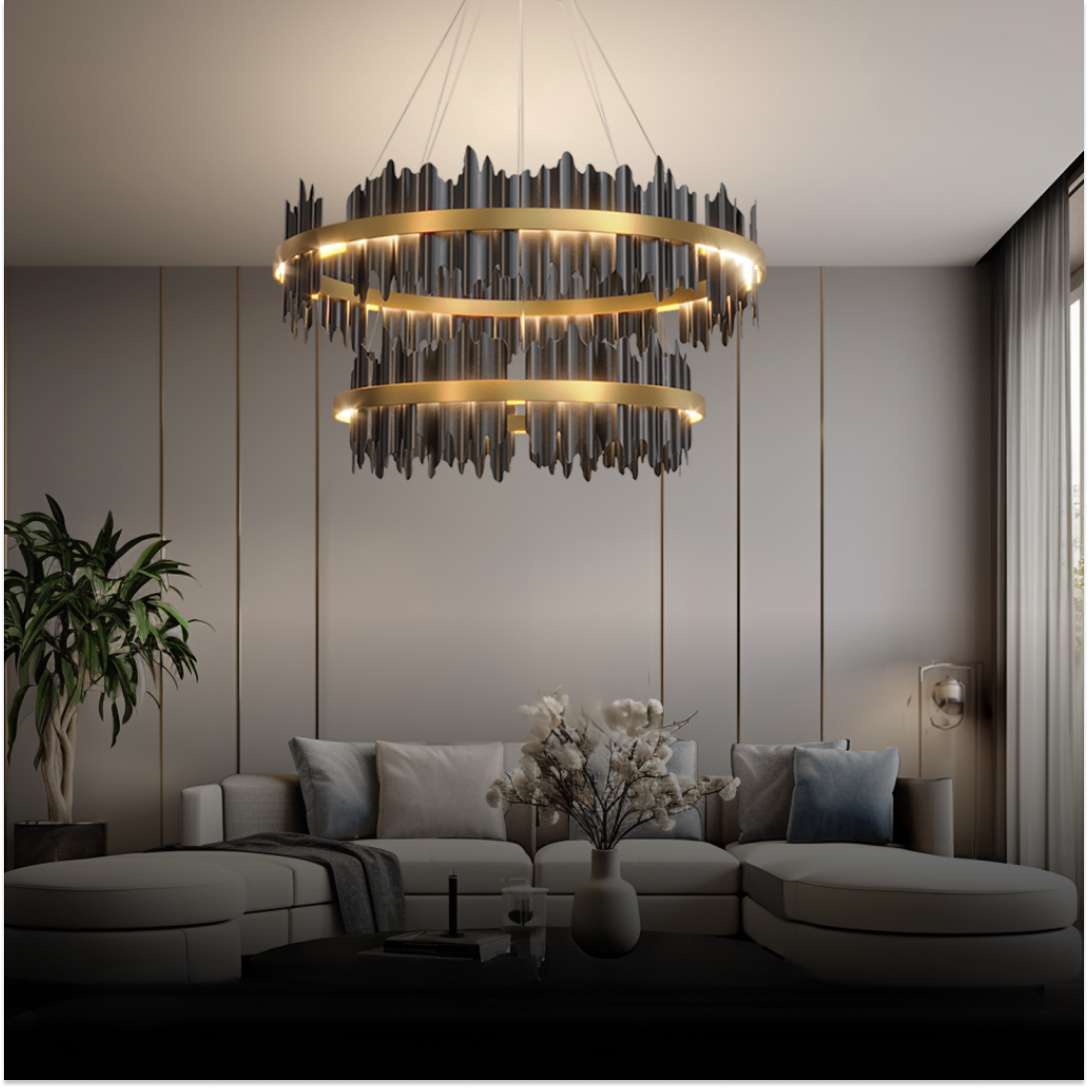 Godusar Industrial Chandelier Cylindrical Metal Black Gold Living Room