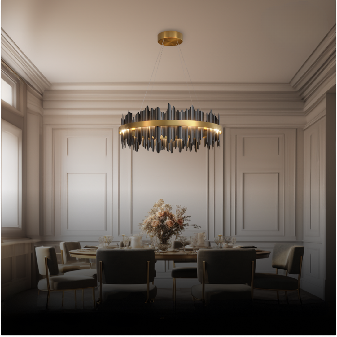 Godusar Industrial Chandelier Cylindrical Metal Black Gold Living Room