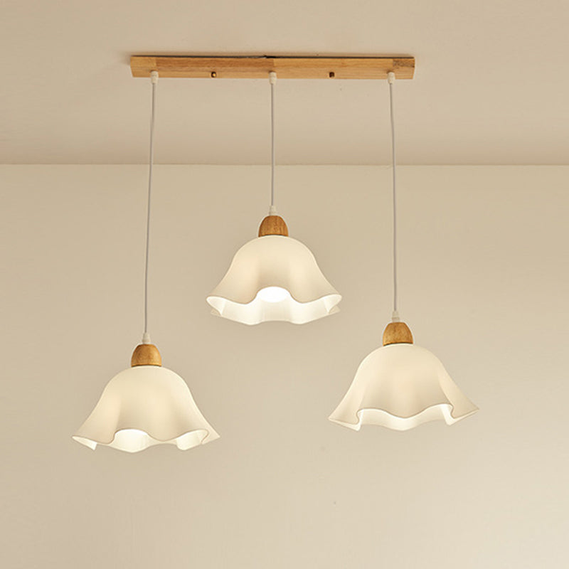 Holagon Minimalist Flower /Wood Pendant Light, White