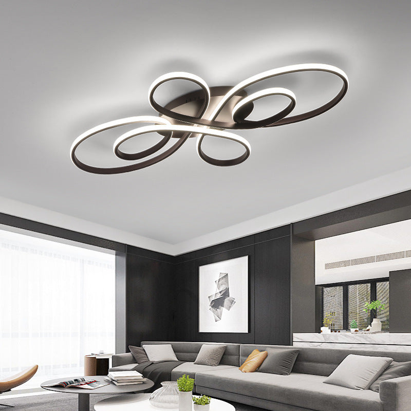 Rori Modern LED Multi Rings Flush Mount Ceiling Light, Brown/White-Neutral Decor