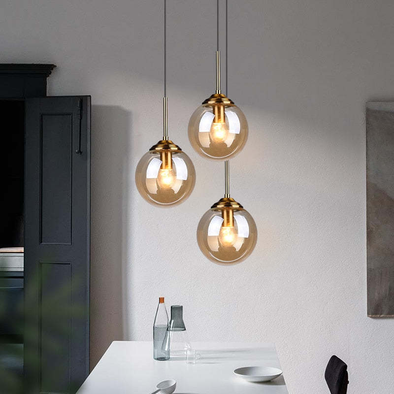 Wobirer Designer Bubble Glass Pendant Light, Smoke/Clear/Amber