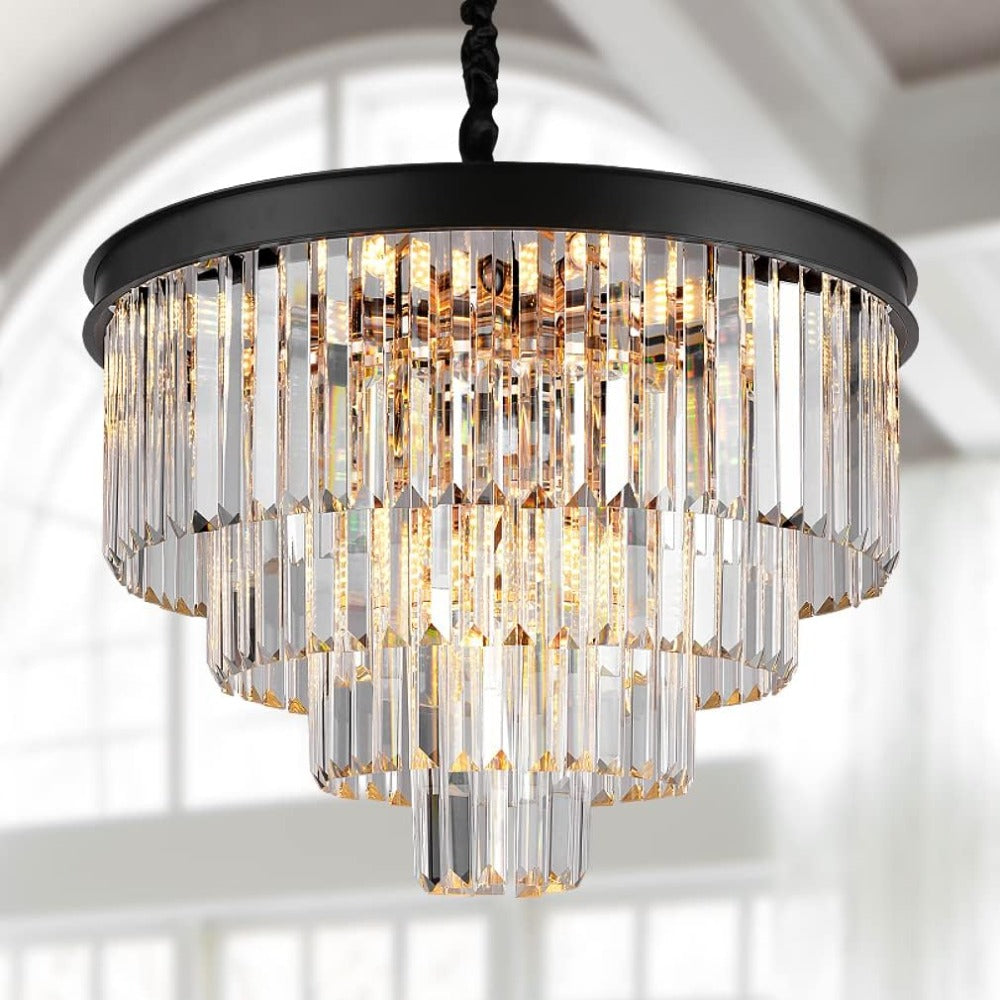 Cugimak Modern LED Decorative Luxury Pendant Light Crystal Metal Black/Gold Ring Bedroom/Living Room