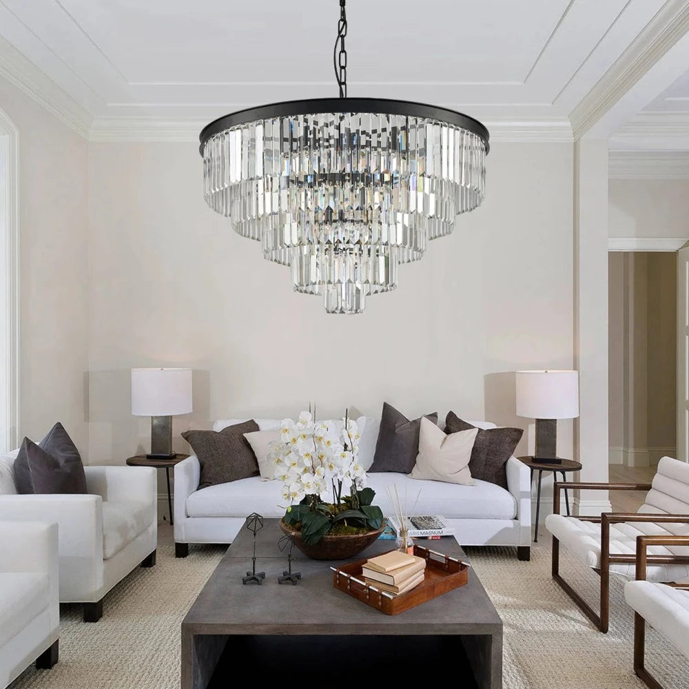Cugimak Modern LED Decorative Luxury Pendant Light Crystal Metal Black/Gold Ring Bedroom/Living Room