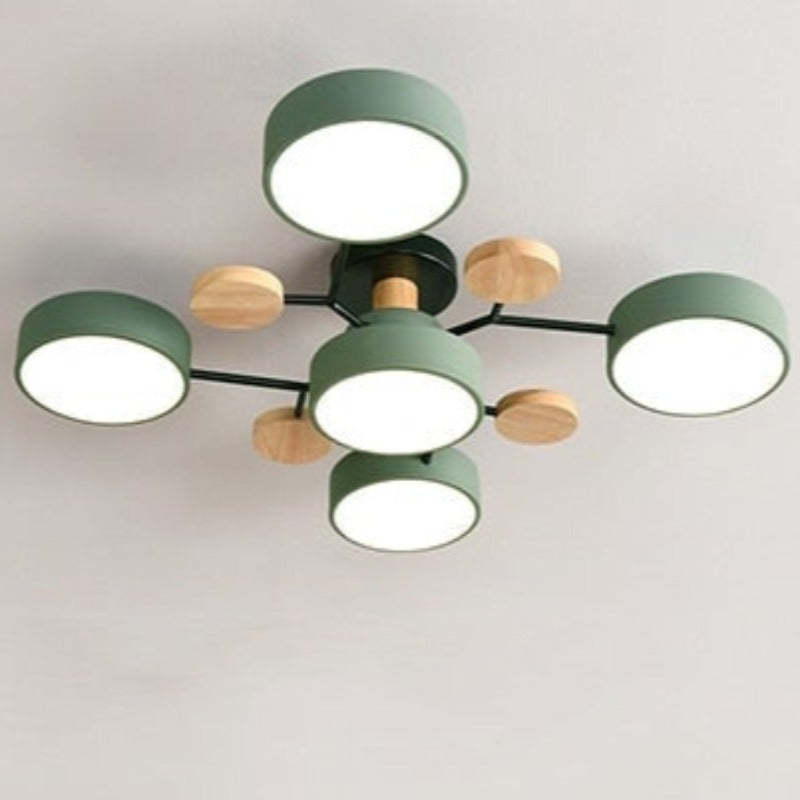 Cumalik Ceiling Light, Wood Round for Living Room