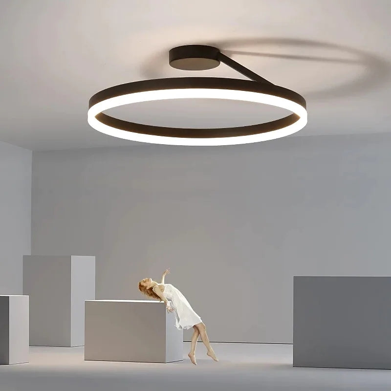 Solinor Modern Circle Flush Mount Ceiling Light, Black & White-Neutral Decor