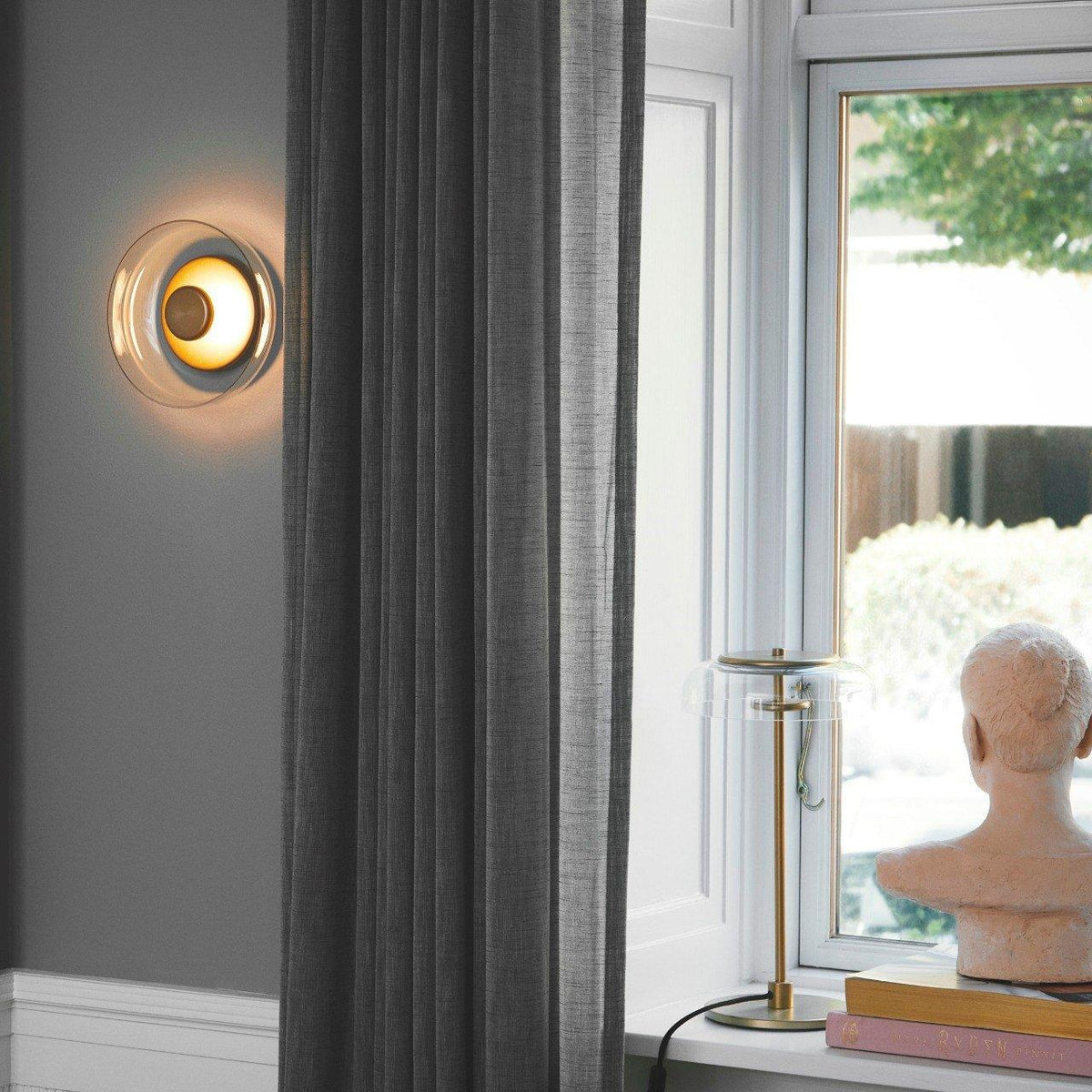 Rinelette Table Lamp Clear Glass Shade Wood Base