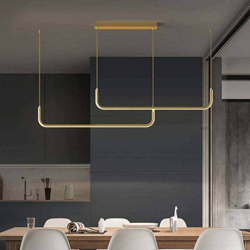 Sorev Modern Linear Pendant Light Double Frame, Black/Gold-Neutral Decor