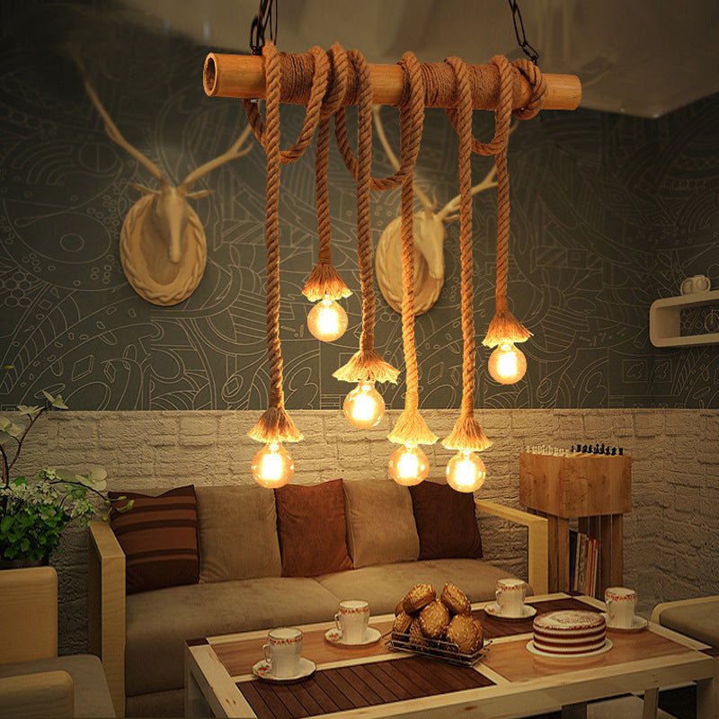 Ranobal Vintage Wood/Rope Pendant Light, Living Room