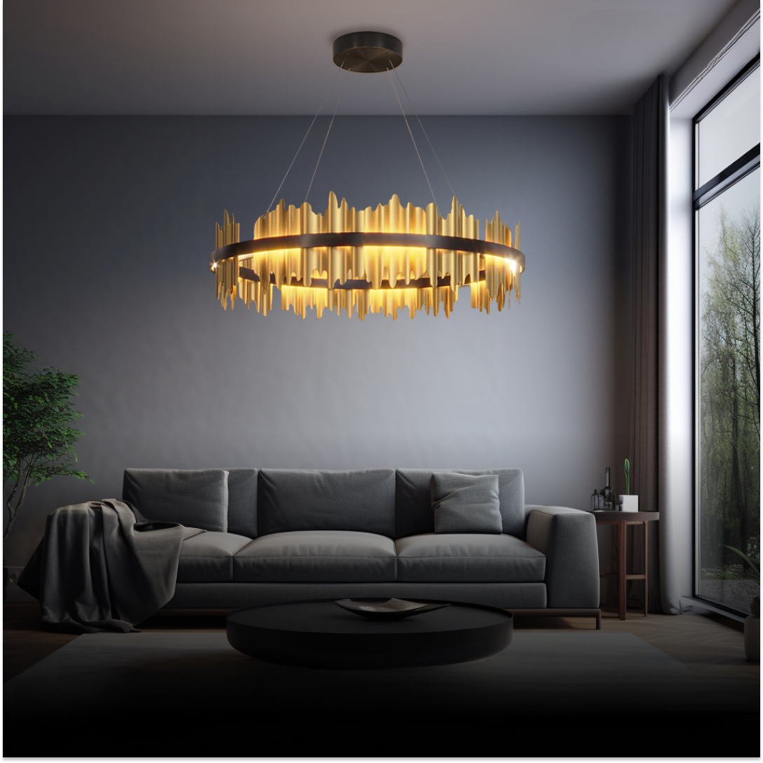 Godusar Industrial Chandelier Cylindrical Metal Black Gold Living Room