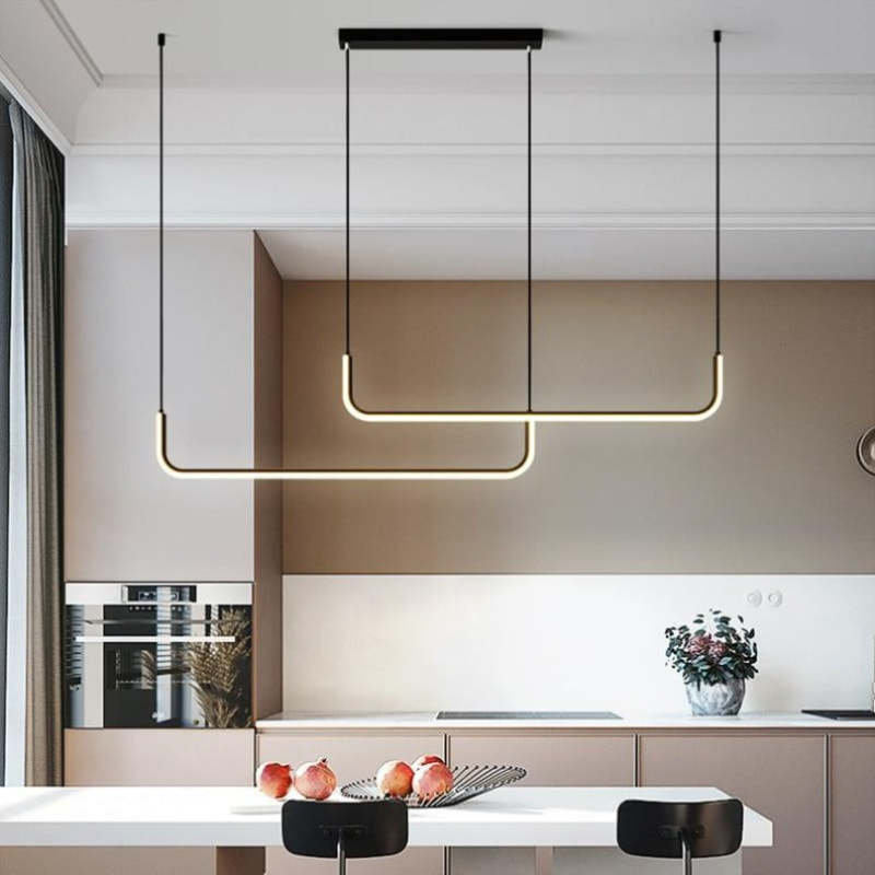 Sorev Modern Linear Pendant Light Double Frame, Black/Gold-Neutral Decor