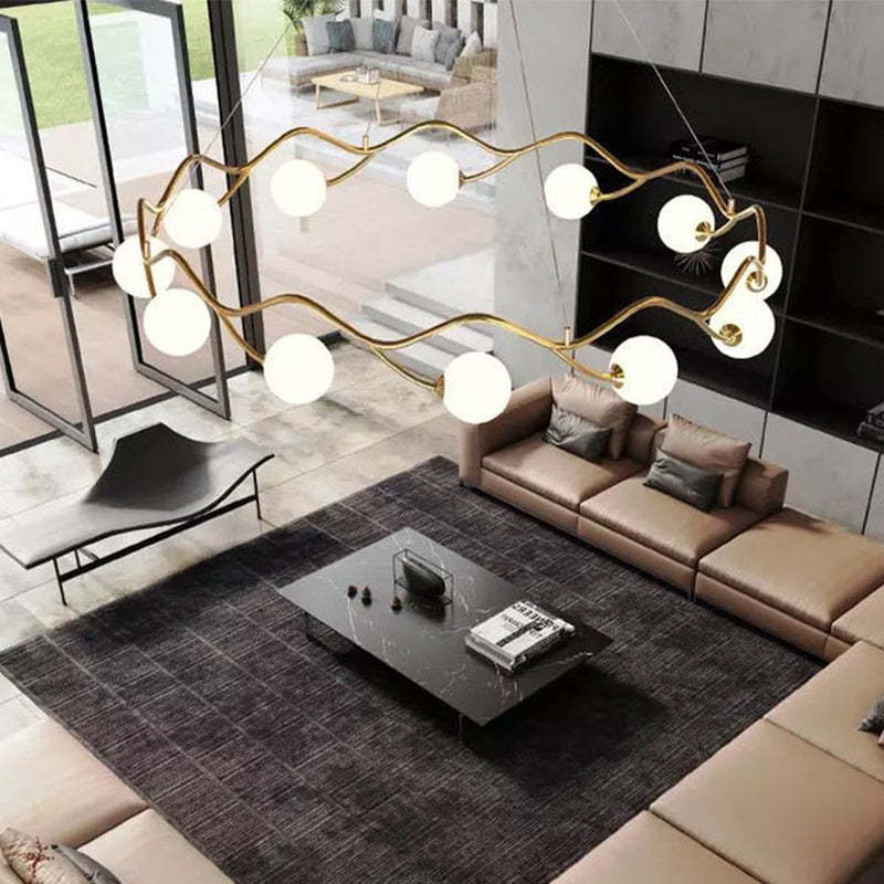 Boraser Modern Designe Wave Metal/Glass Pendant Light, White/Gold