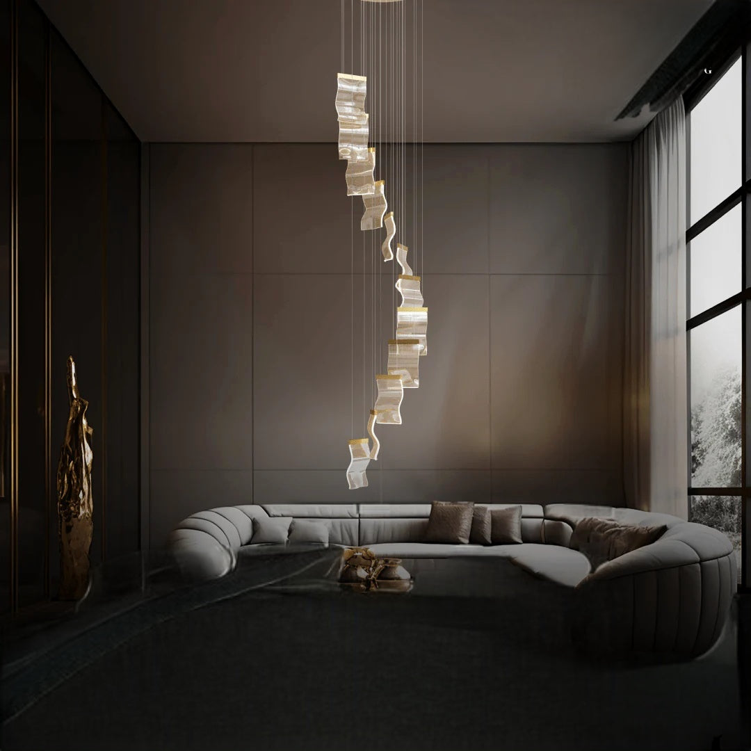 Sekegur Industrial Chandelier Wave /Metal Gold Bedroom/Living Room