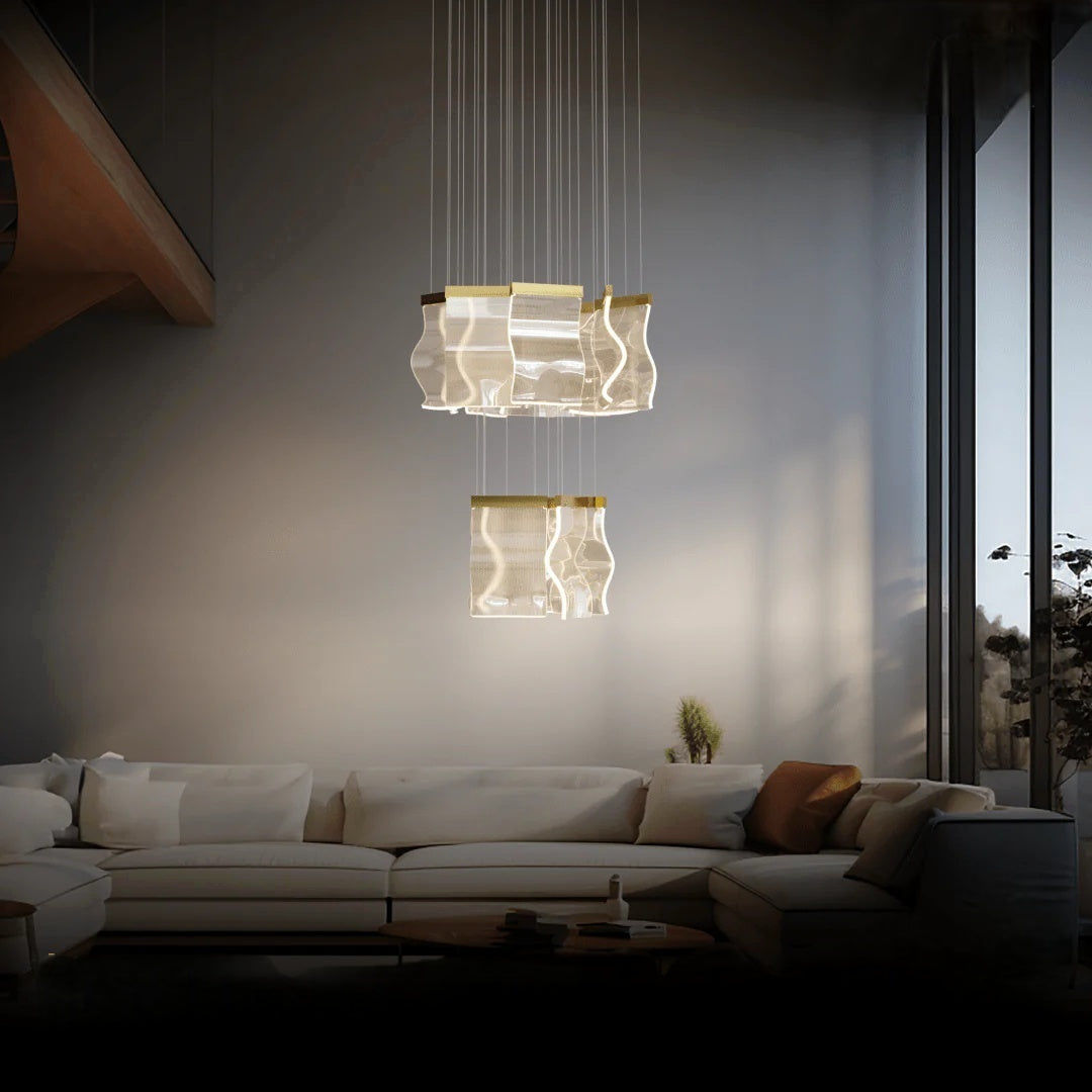 Sekegur Industrial Chandelier Wave /Metal Gold Bedroom/Living Room