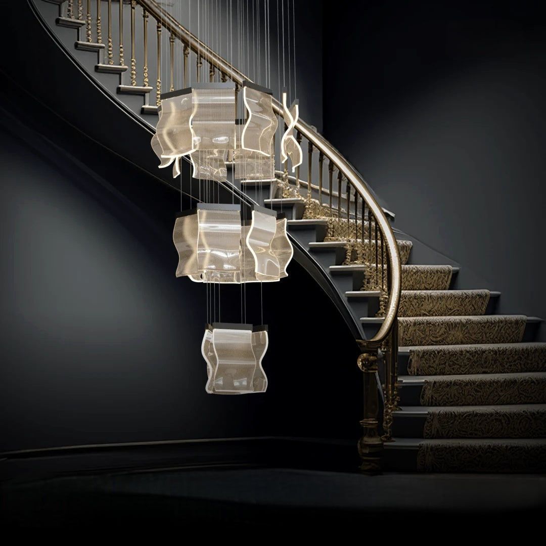 Sekegur Industrial Chandelier Wave /Metal Gold Bedroom/Living Room