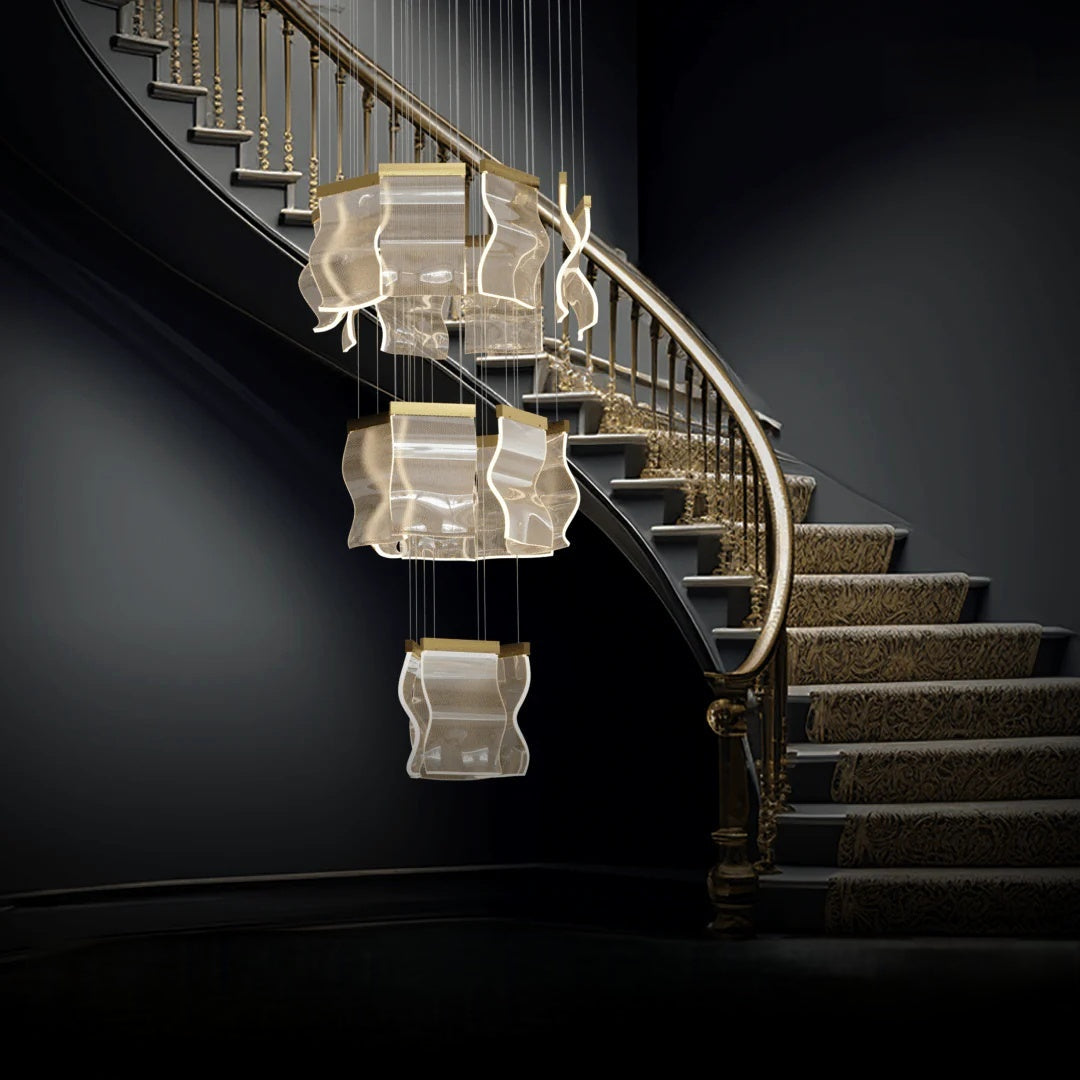 Sekegur Industrial Chandelier Wave /Metal Gold Bedroom/Living Room