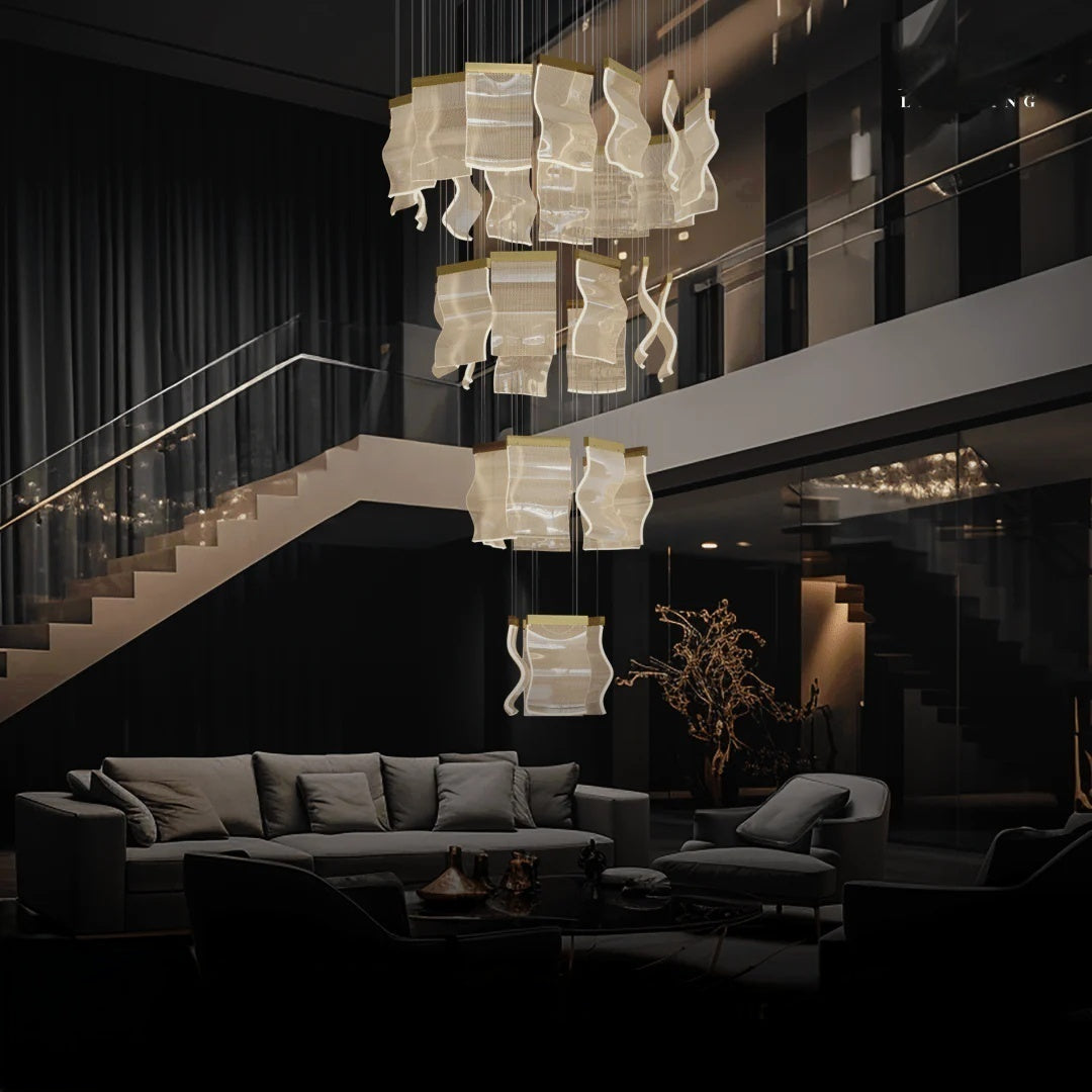 Sekegur Industrial Chandelier Wave /Metal Gold Bedroom/Living Room