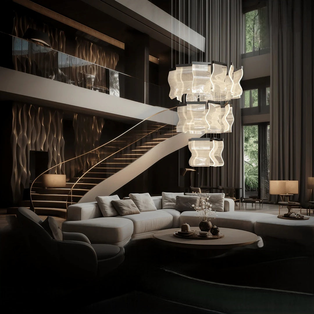 Sekegur Industrial Chandelier Wave /Metal Gold Bedroom/Living Room