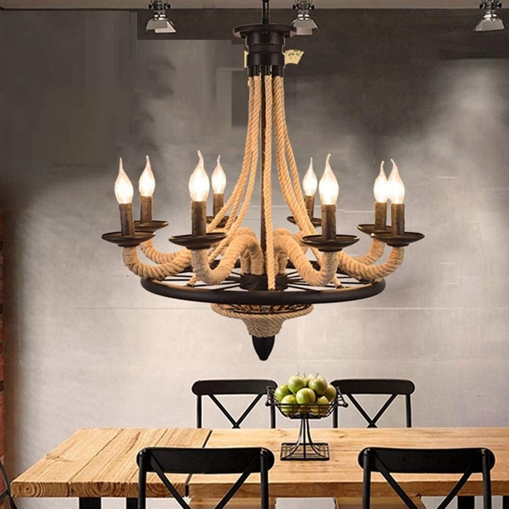 Cudurak Antique LED Pendant Light Black Metal/Rope Bar
