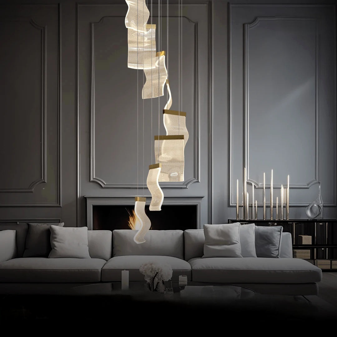Sekegur Industrial Chandelier Wave /Metal Gold Bedroom/Living Room