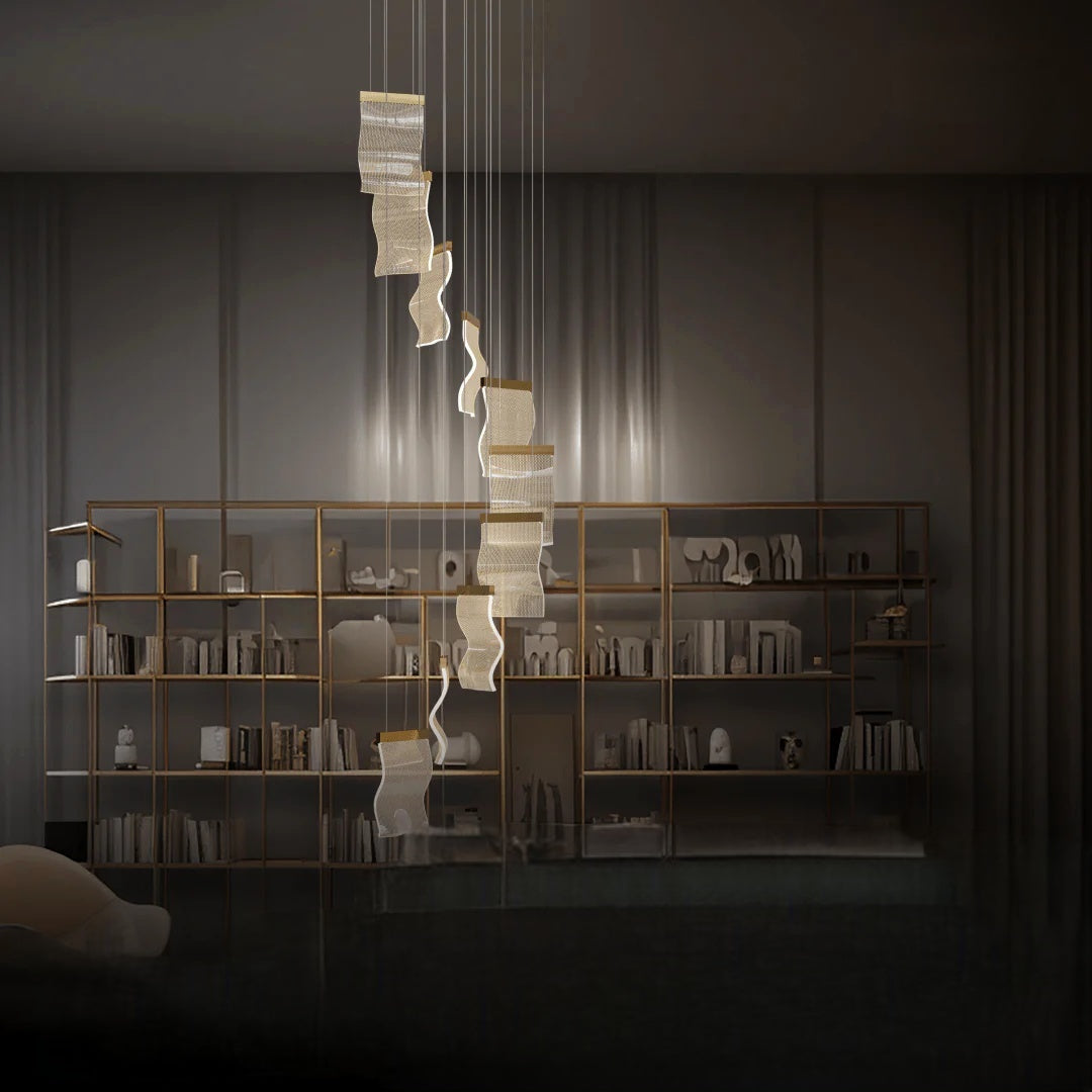 Sekegur Industrial Chandelier Wave /Metal Gold Bedroom/Living Room