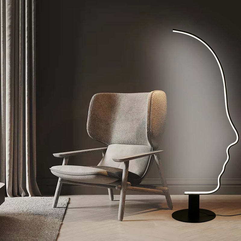 Capesen Human Face Profile Modern Arc Floor Lamp, Black, Metal/Silicon