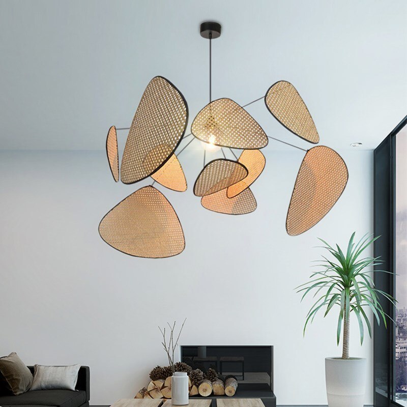 Borekus Pendant Light Leaf Grid, Rattan/Metal, Bedroom