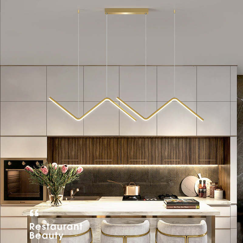 Daragin Modern Wavy linear Pendant Light Double, Black/Gold