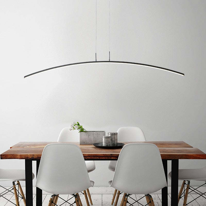 Rusenar Curved Linear Pendant Light for Dining Room, Black/White
