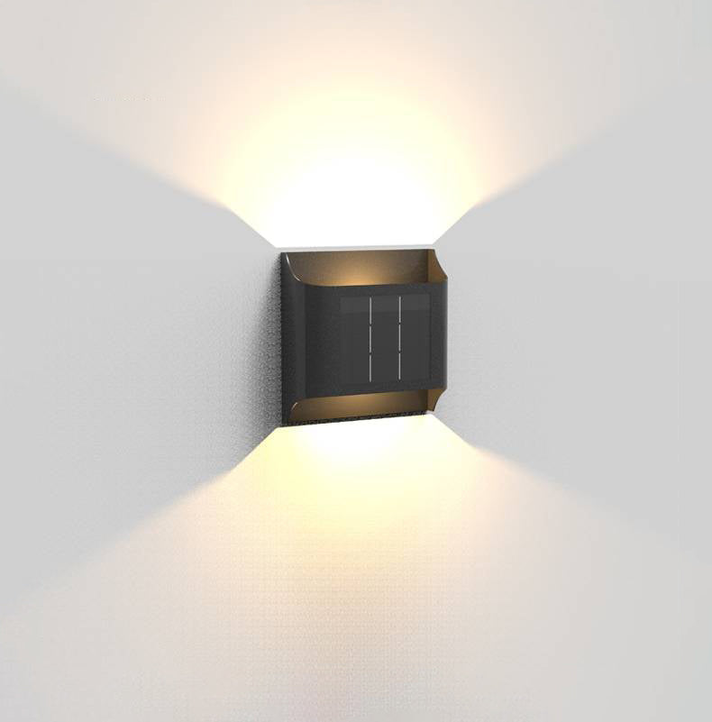 Jerisik Modern Solar Up Down Metal Outdoor Wall Lamp, Balck