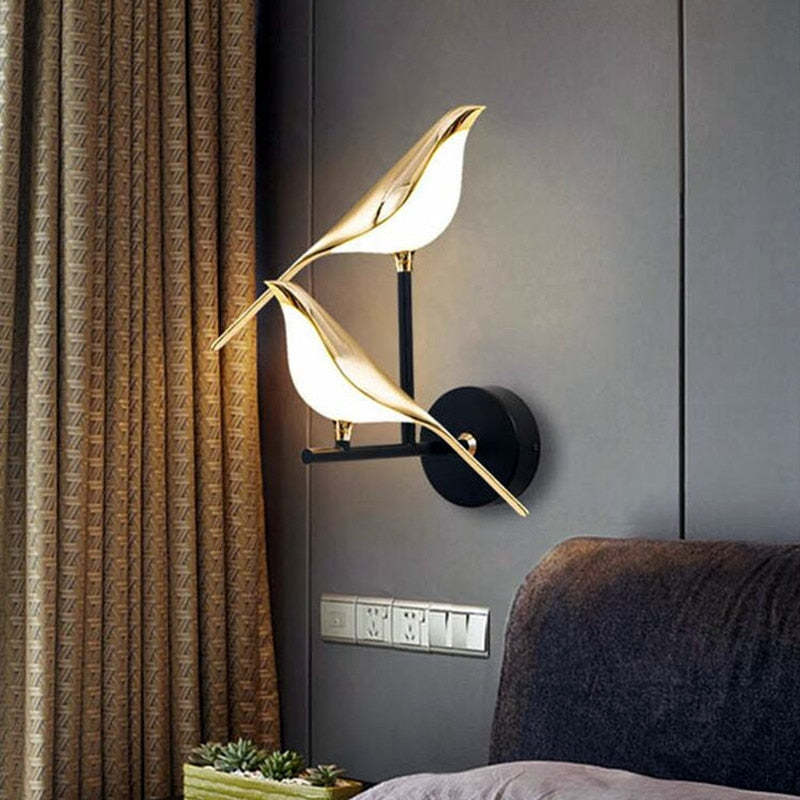 Kimilot Minimalist Magpie Bird Metal Wall Lamp, Bedroom