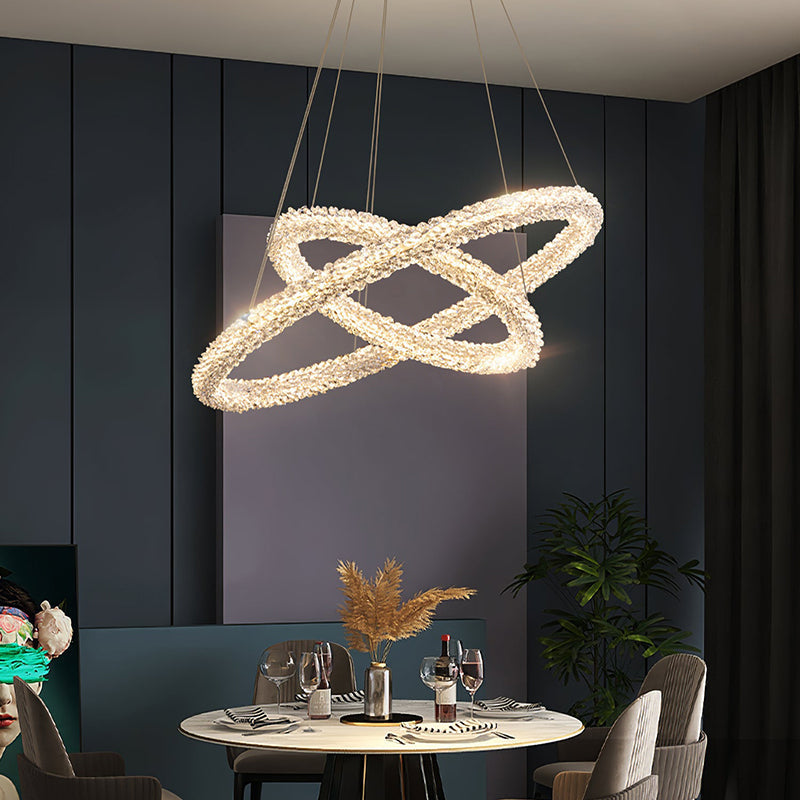 Temelos Art Deco Chandelier, Metal & Crystal, 1/2/3 Ring