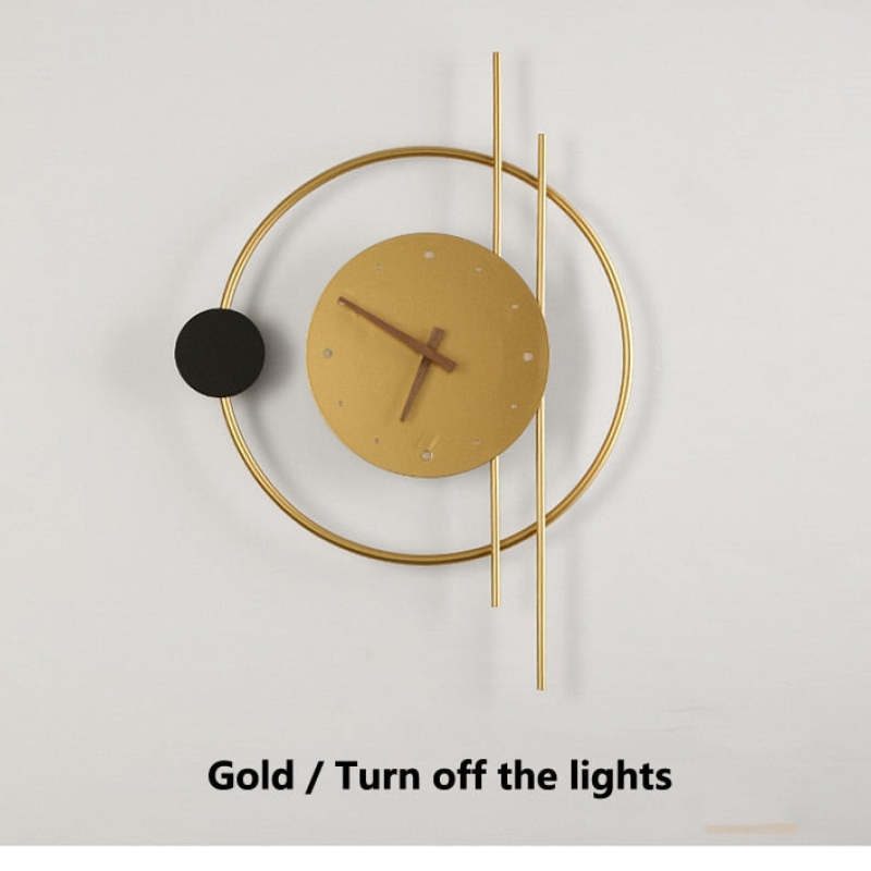 Posisan Wall Lamp Clock, Black & Gold