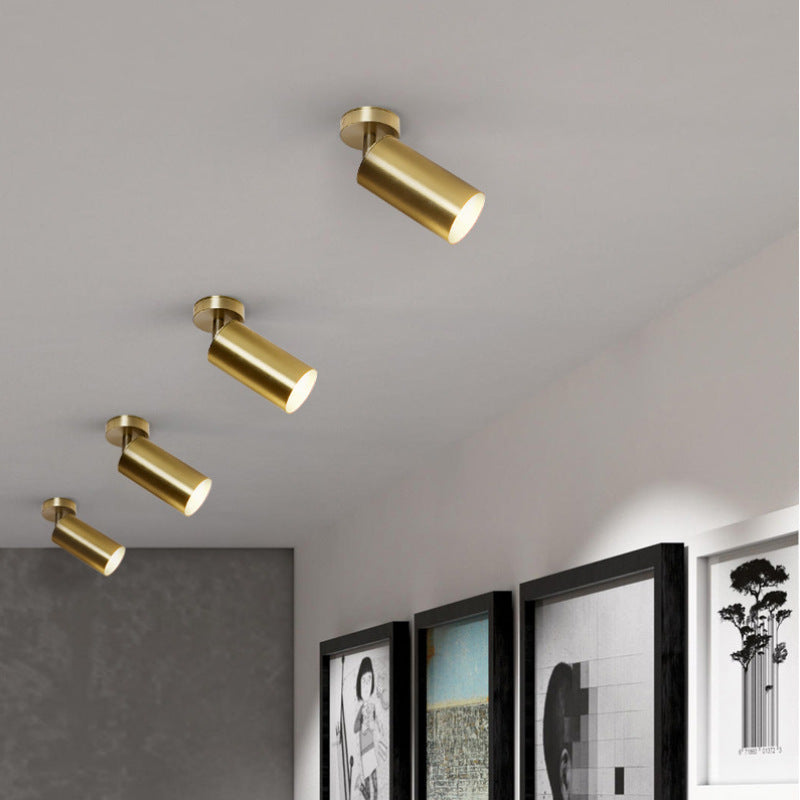 Nubuked Moderno Gold Cylinder Spotlight Background Flush Mount Ceiling Light, Metal