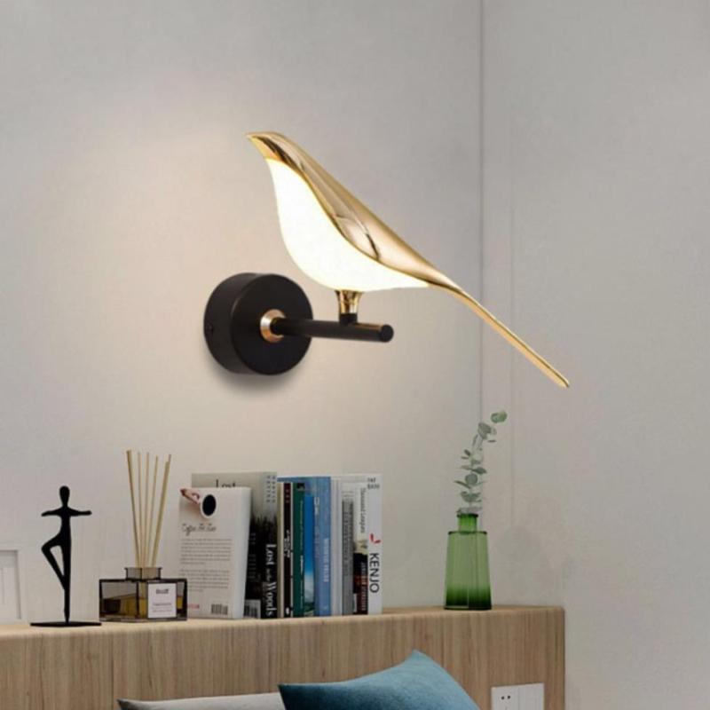 Kimilot Minimalist Magpie Bird Metal Wall Lamp, Bedroom
