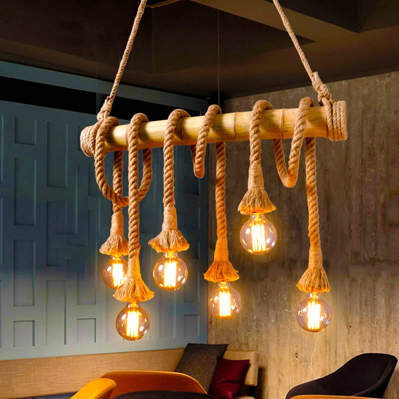 Ranobal Vintage Wood/Rope Pendant Light, Living Room