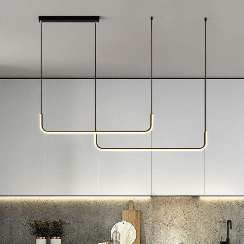 Sorev Modern Linear Pendant Light Double Frame, Black/Gold-Neutral Decor