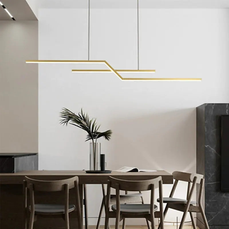 Valiner Parallel Fold Linear Pendant Light, Black/Gold, Living Room