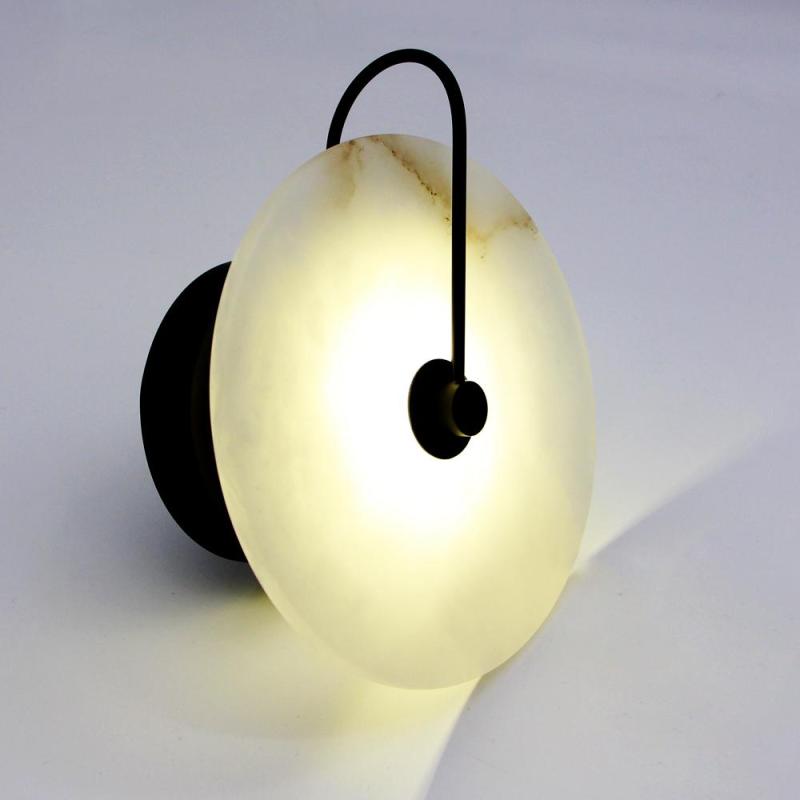 Simidal Round Bedside Wall Light, Artificial Marble, Gold & Black