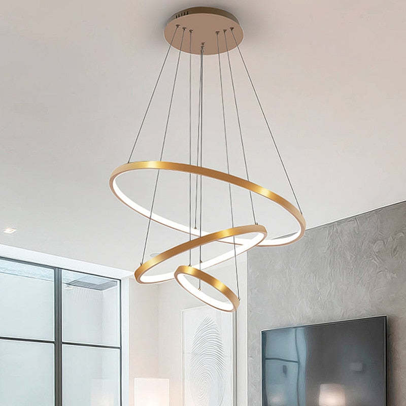 Toriq Pendant Light, Inner Ring Illuminated, White/Black/Gold-Neutral Decor