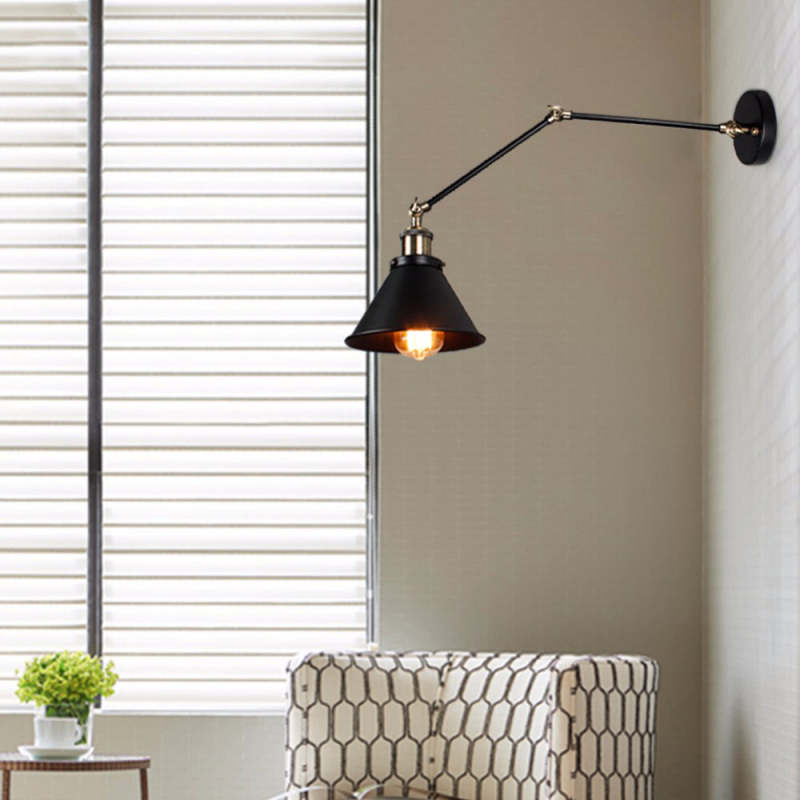 Cigoked Retro Wall Lamp with Swing Arm, Metal, Black & Gold