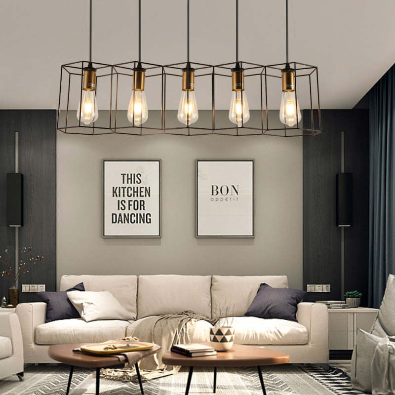 Vituduk Rustic Farmhouse Geometry 3/5 Light Pendant Light, Black