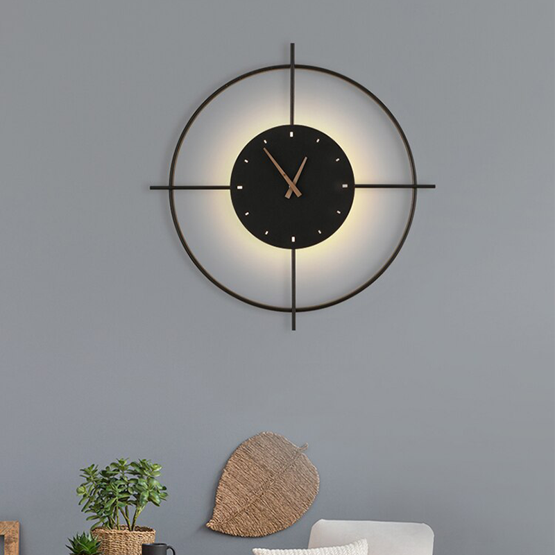 Norva Modern Clock Round Wall Lamp, Gold/Black-Neutral Decor