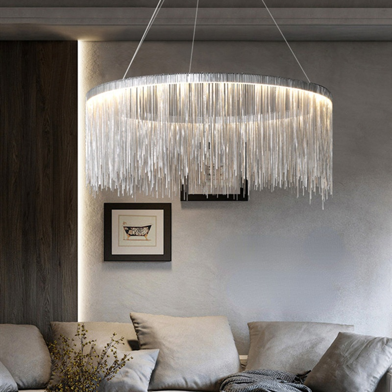Potenor Tassel Chain Art Deco Pendant Light Silver/Gold Living Room/Hall