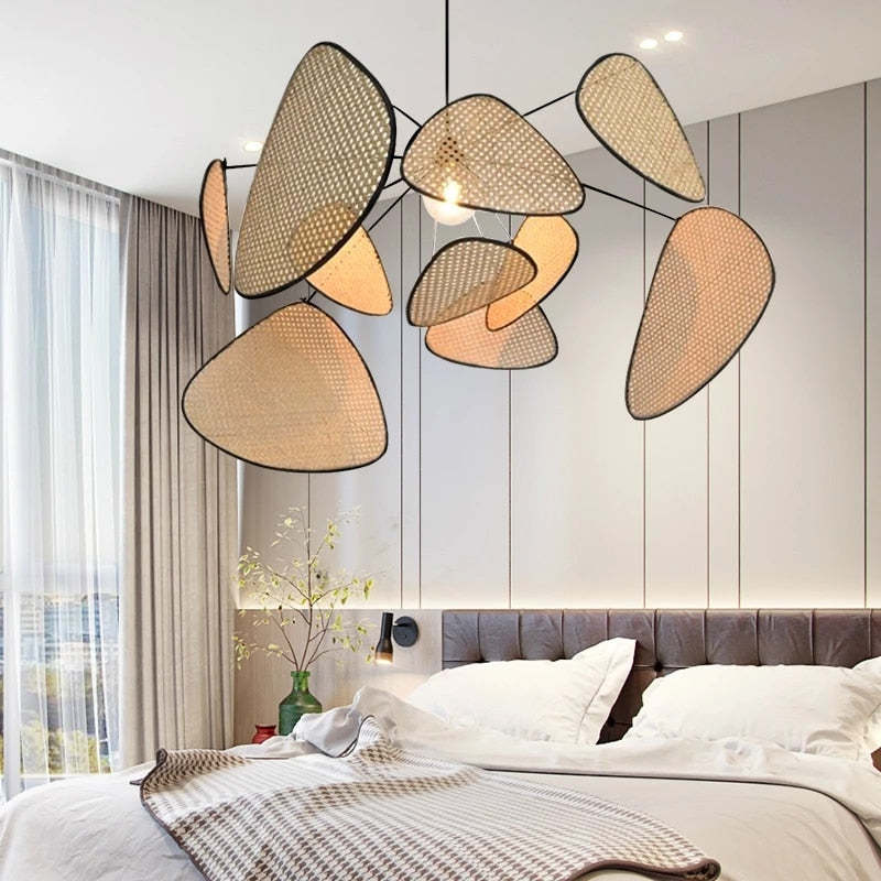 Borekus Pendant Light Leaf Grid, Rattan/Metal, Bedroom