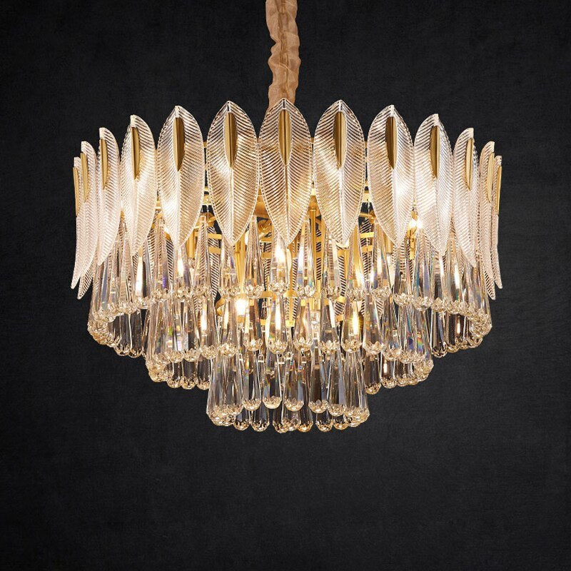 Jusaras Luxury Feather Crystal Chandelier, Living Room