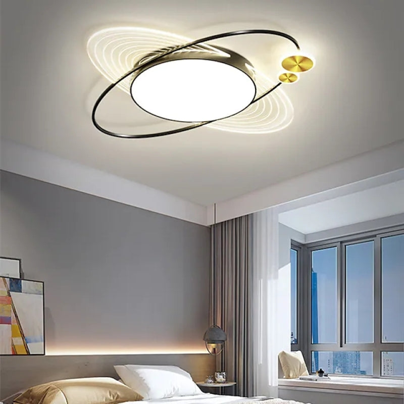 Rotuvut Simple Design Circle LED Flush Mount Ceiling Light, Black/Gold