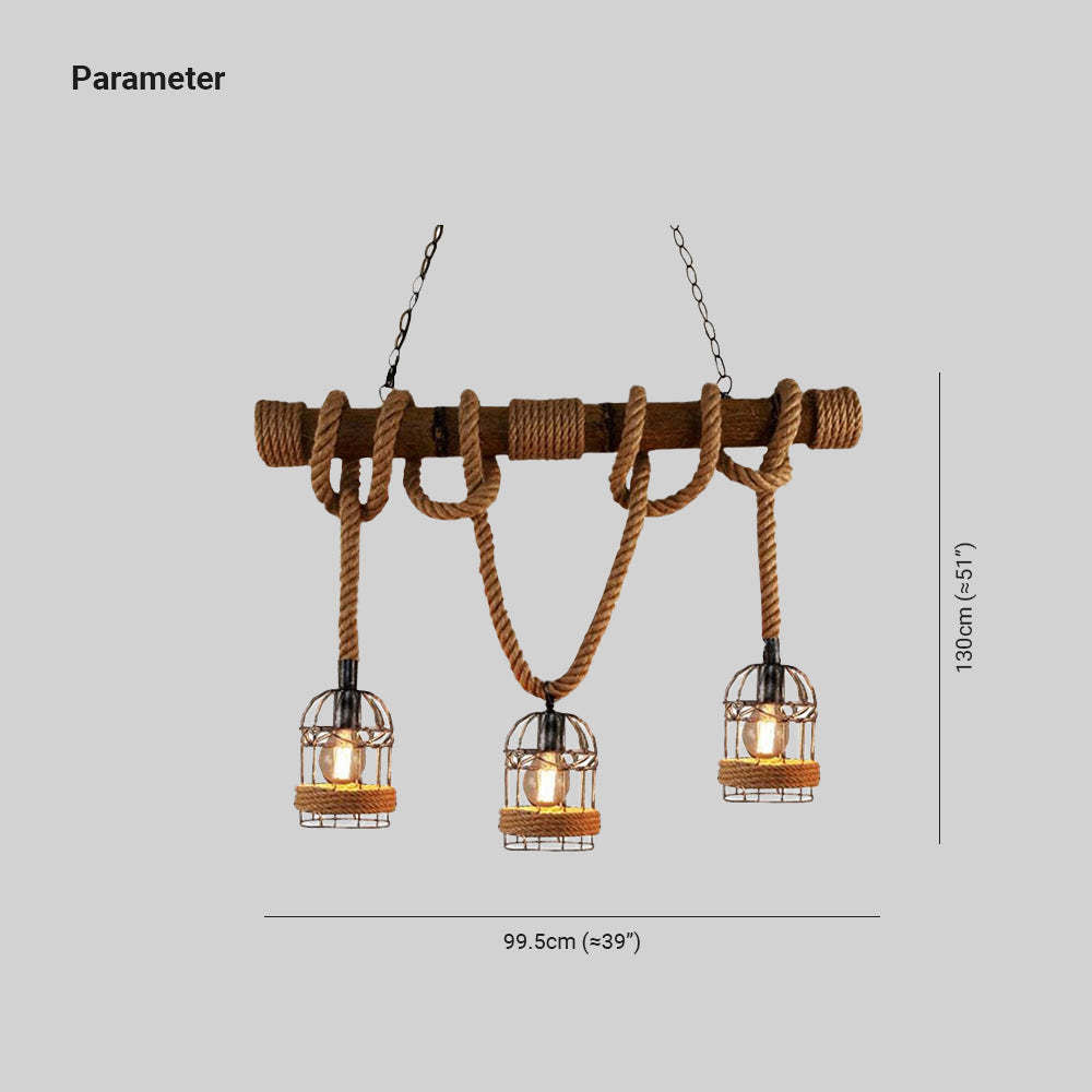 Helamed Vintage 3 Heads Wood Rope Pendant Light
