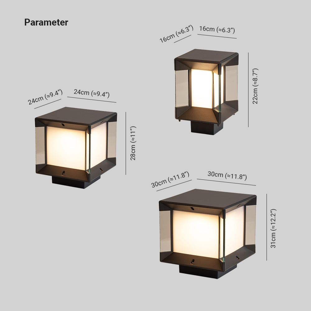 Piluger Modern Rectangular Metal Glass Outdoor Lamp, Black/Black-Gold