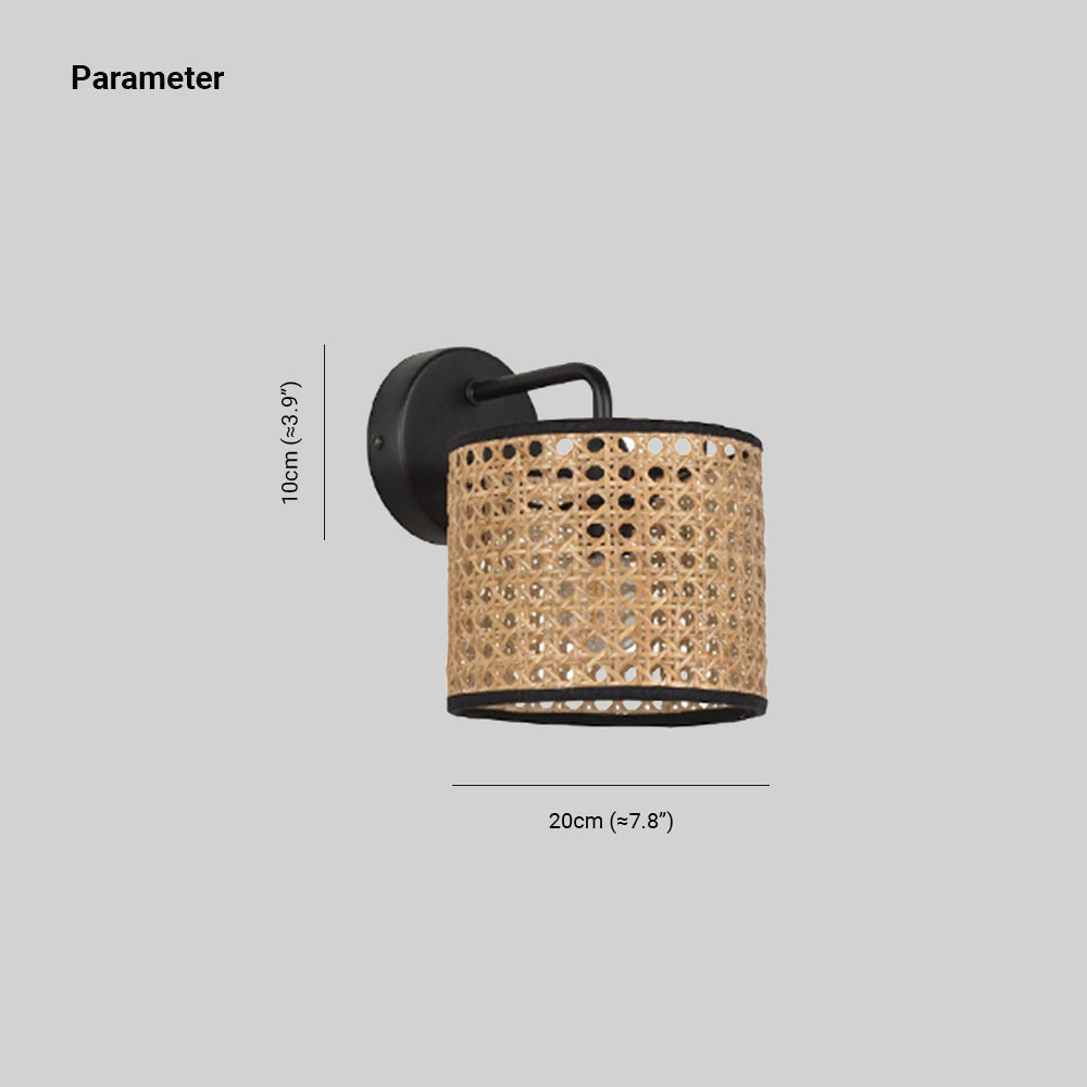 Holibus Rustic Cylindrical Rattan/Metal Wall Lamp, Brown