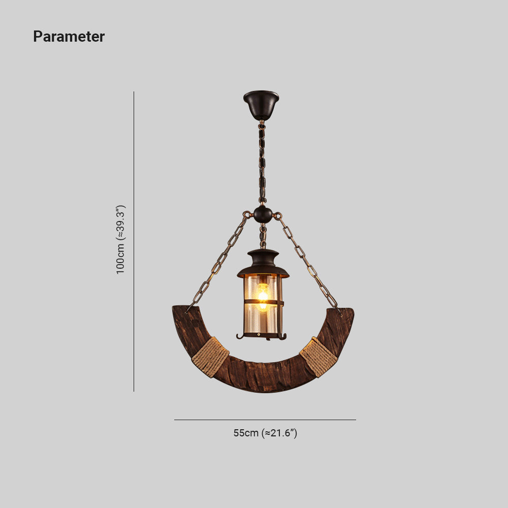 Vubunel Retro Rustic Arc Metal/Wood Lantern Glass Pendant Light